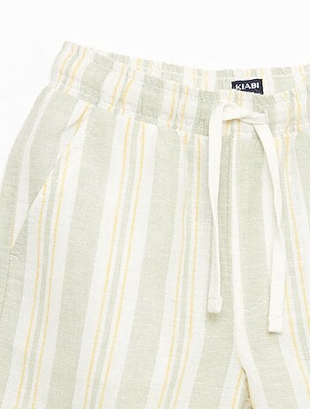 Short rayé à taille élastiquée en lin et coton