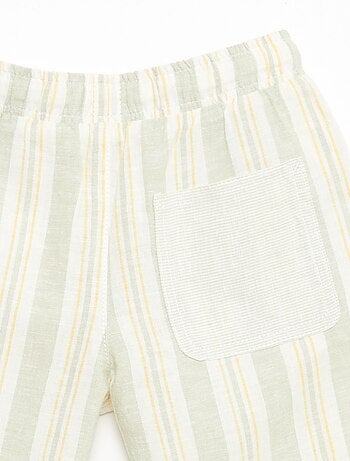Short rayé à taille élastiquée en lin et coton