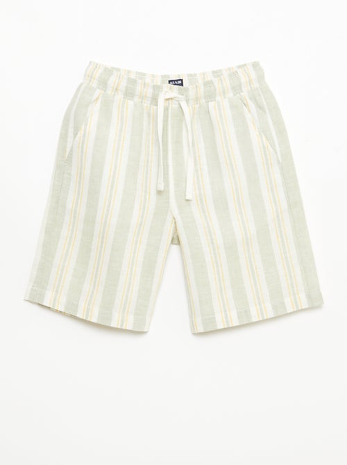 Short rayé à taille élastiquée en lin et coton - Kiabi