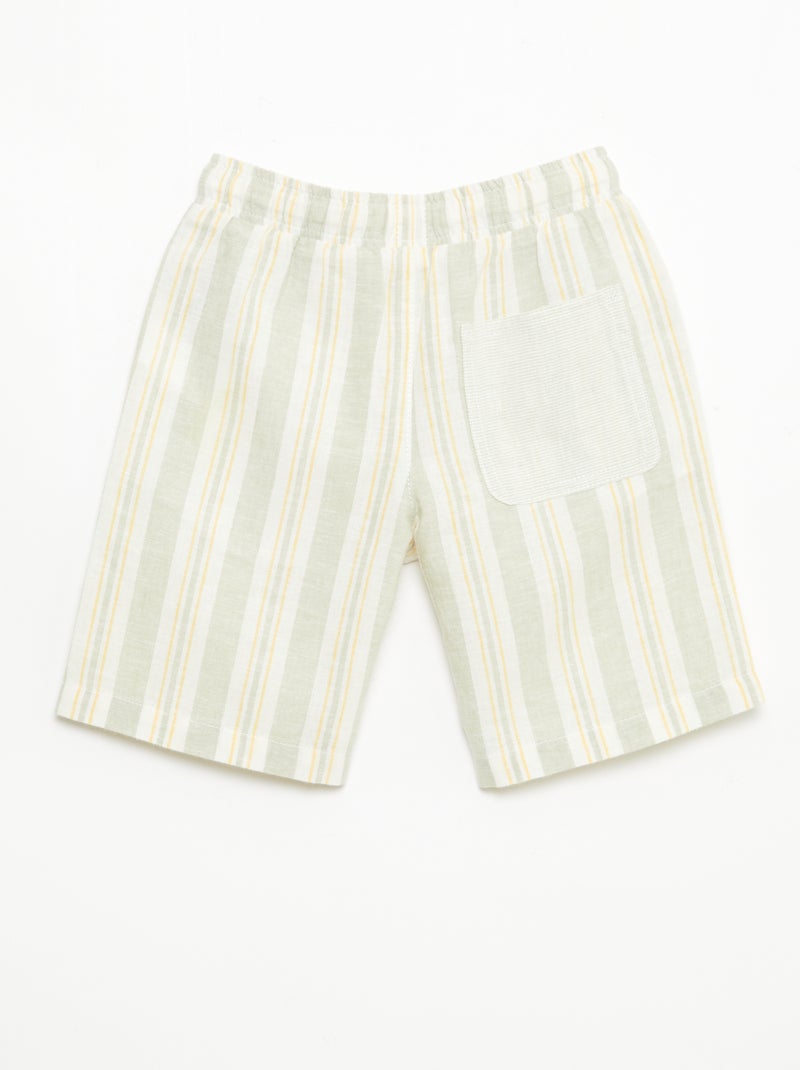 Short rayé à taille élastiquée en lin et coton Vert - Kiabi