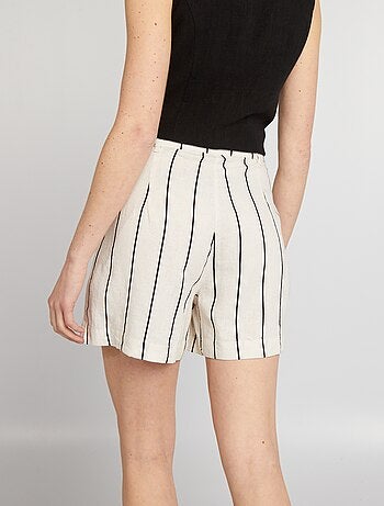 Short rayé en lin mélangé