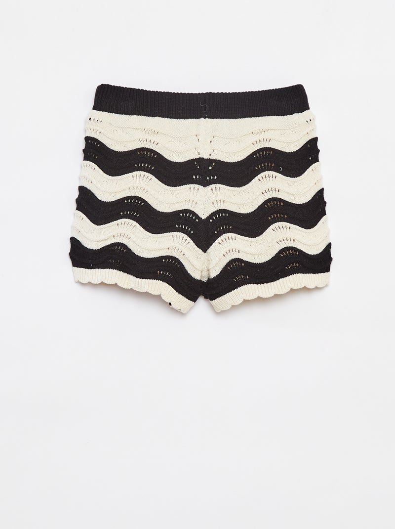 Short rayé en maille crochet avec doublure Noir - Kiabi