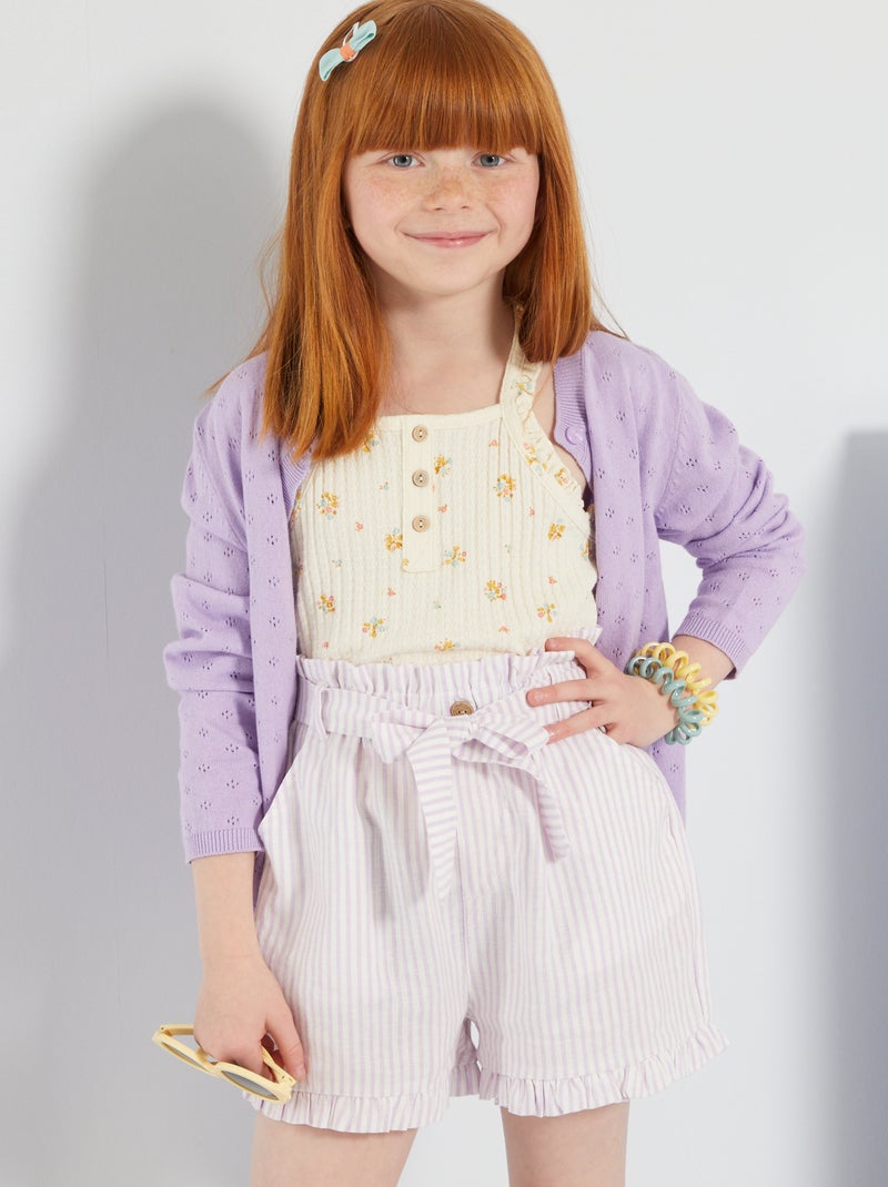 Short rayé en maille légère violet - Kiabi