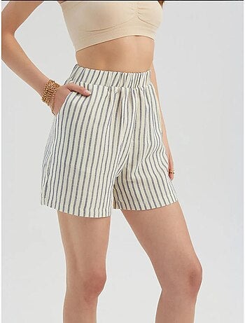 Short rayé taille haute élastique