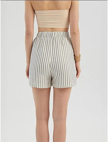 Short rayé taille haute élastique