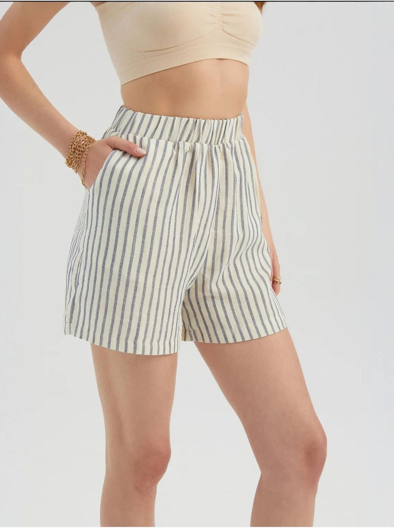 Short rayé taille haute élastique Beige naturel - Kiabi