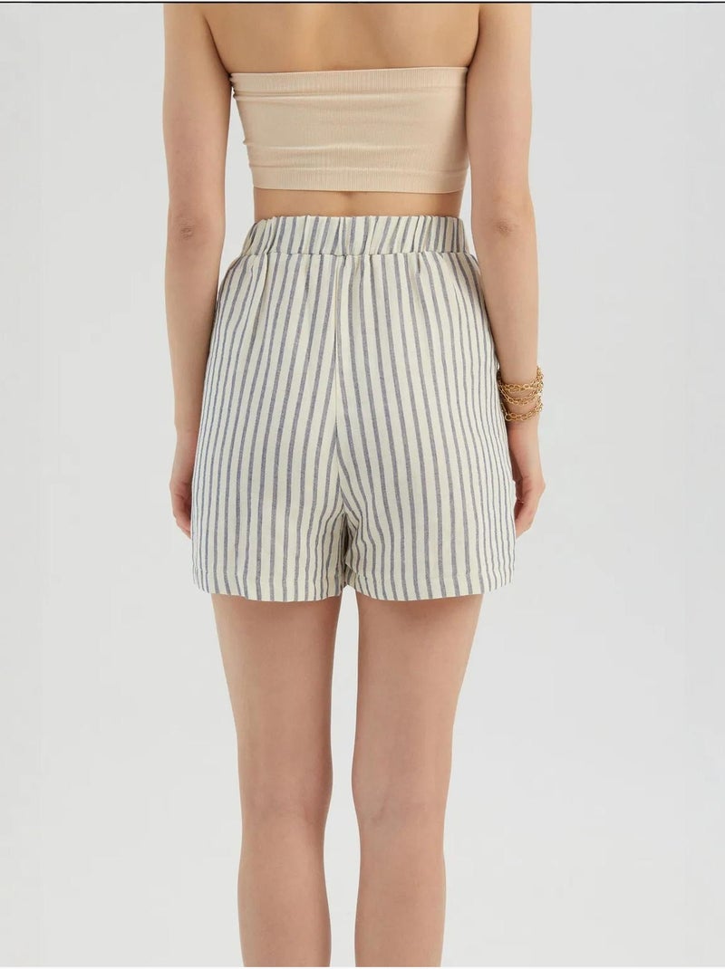 Short rayé taille haute élastique Beige naturel - Kiabi