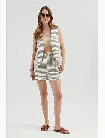 Short rayé taille haute élastique hiccup