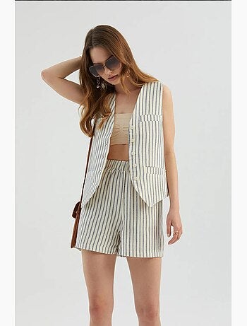 Short rayé taille haute élastique hiccup