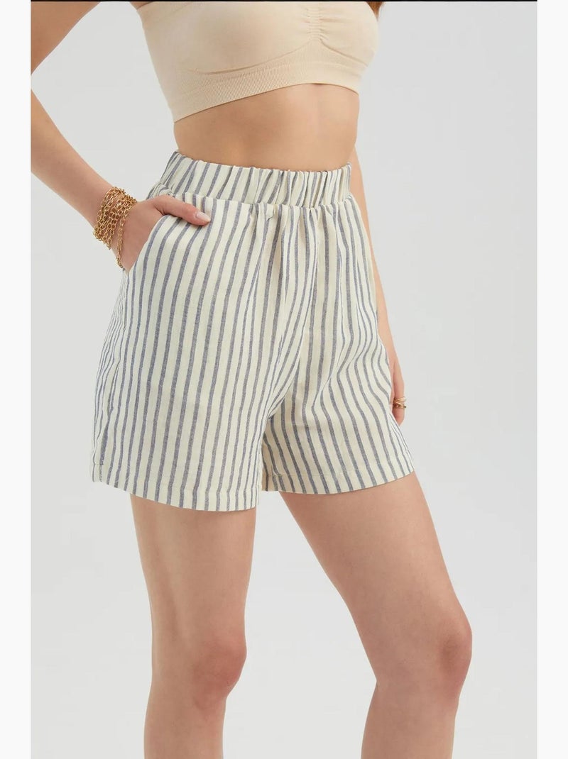 Short rayé taille haute élastique hiccup Beige naturel - Kiabi