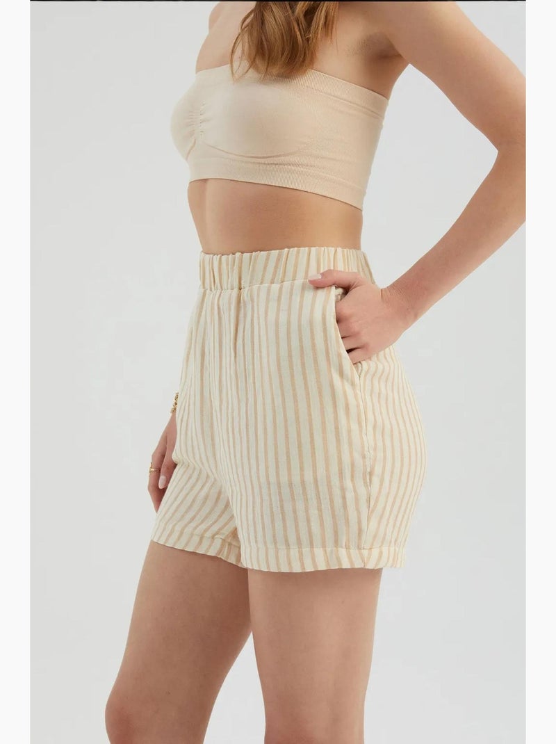 Short rayé taille haute élastique hiccup Marron - Kiabi