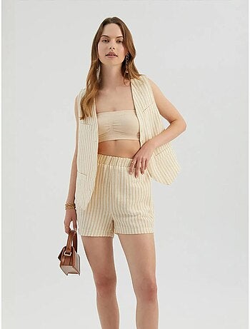 Short rayé taille haute élastique