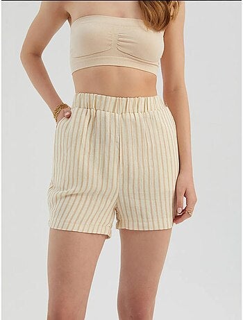 Short rayé taille haute élastique