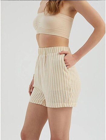 Short rayé taille haute élastique