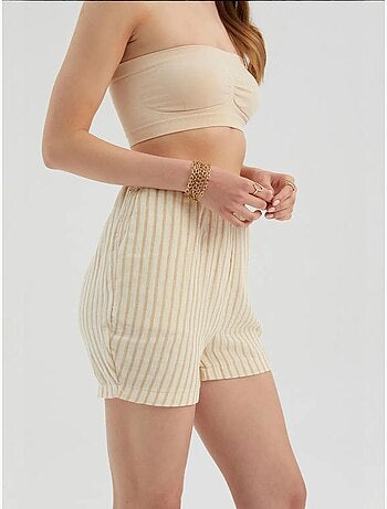 Short rayé taille haute élastique