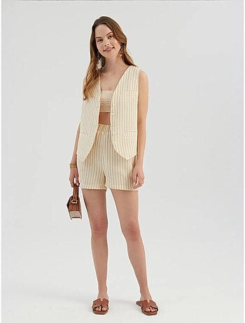 Short rayé taille haute élastique