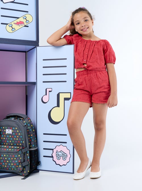 Short rouge avec broderies anglaises - Kiabi