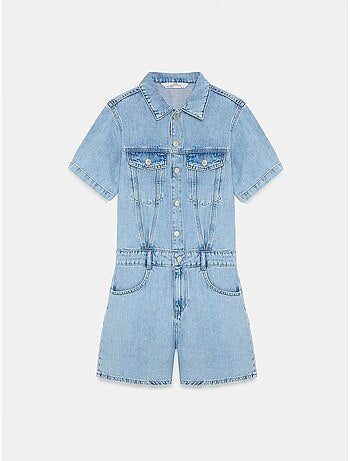 Short salopette en denim à col chemise dilvin