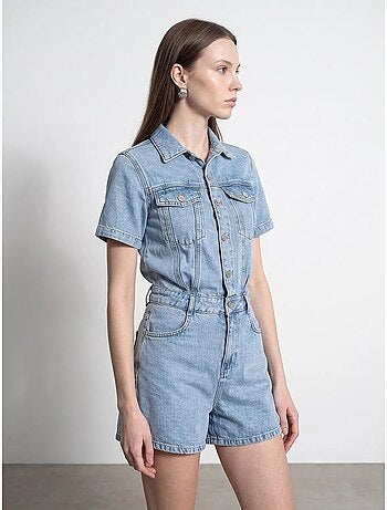 Short salopette en denim à col chemise dilvin
