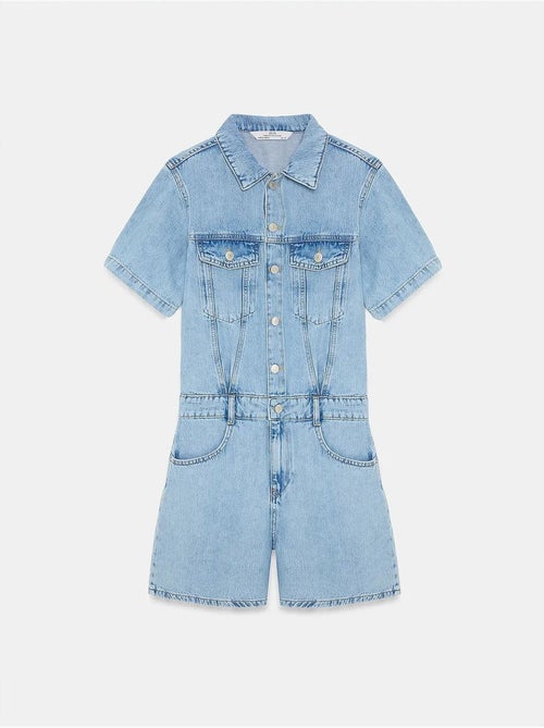 Short salopette en denim à col chemise dilvin - Kiabi