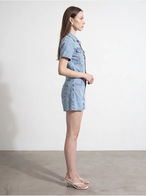 Short salopette en denim à col chemise dilvin - Kiabi