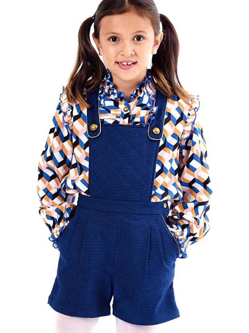 Short Salopette Fille  Pied-de-Poule Bleu Marine  MORGAN - 'LA FAUTE A VOLTAIRE' Bleu marine - Kiabi