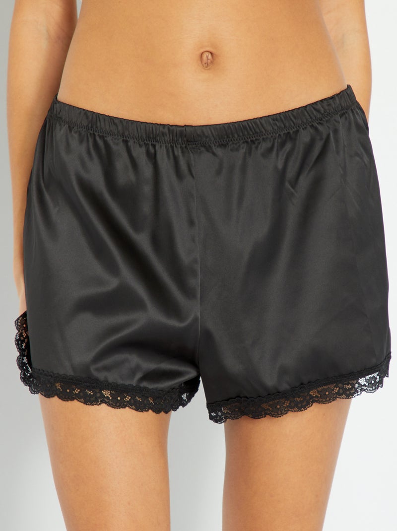 Short satiné avec dentelle noir - Kiabi