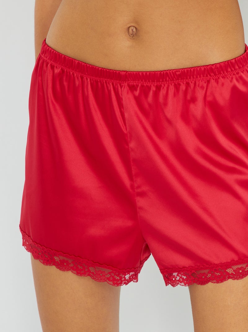 Short satiné avec dentelle rouge - Kiabi