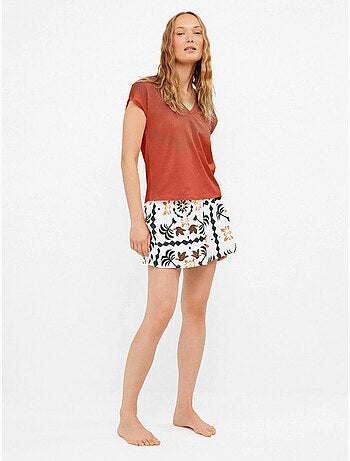 Short silhouette évasée imprimé tropical