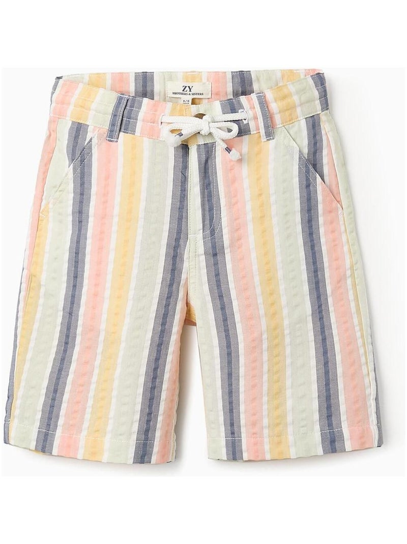 Short Striped with Snap Button and Lanyard (rayé avec bouton-pression et lanière) SUMMER BREEZE Blanc Orange clair - Kiabi