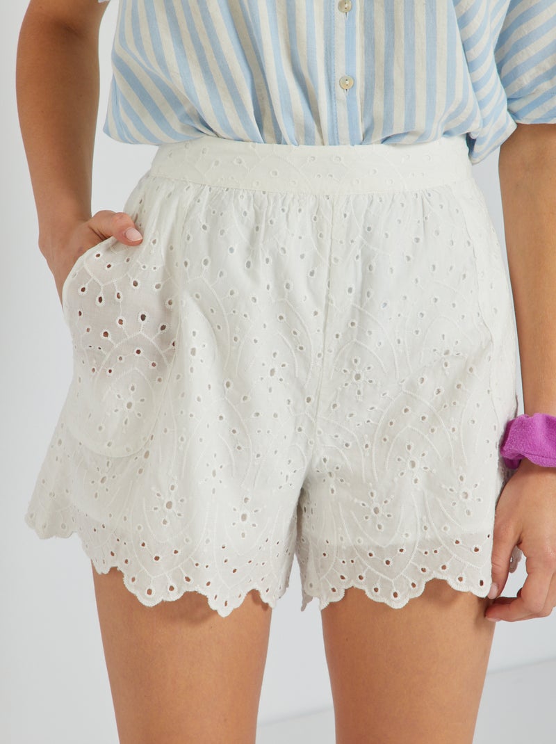 Short taille haute - broderie anglaise blanc - Kiabi