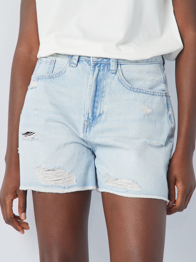 Short taille haute à abrasions Bleu clair - Kiabi