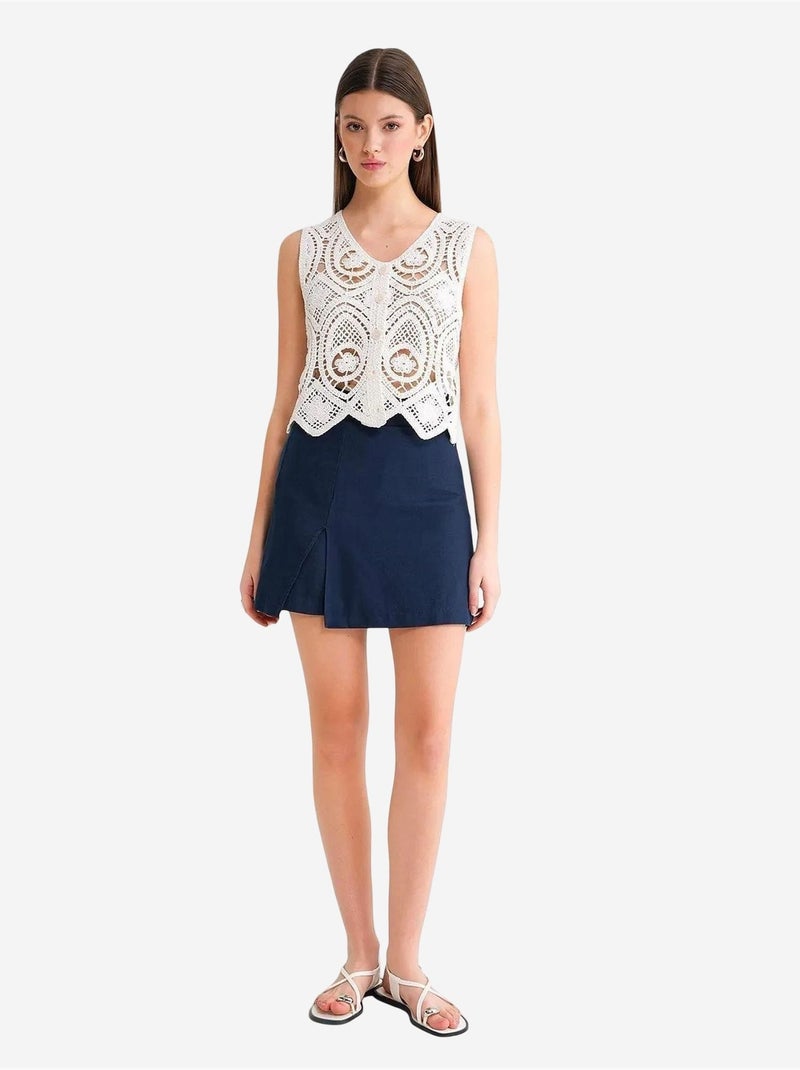 Short taille haute à ceinture et fente sur le devant mixray Bleu marine - Kiabi