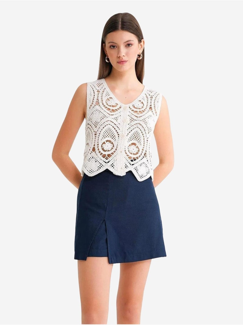 Short taille haute à ceinture et fente sur le devant mixray Bleu marine - Kiabi