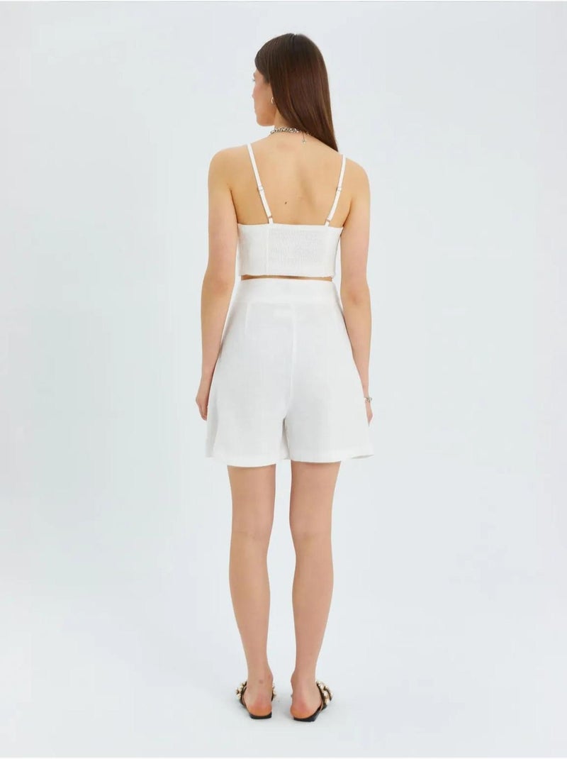 Short taille haute à ceinture et fente sur le devant mixray Ivoire - Kiabi