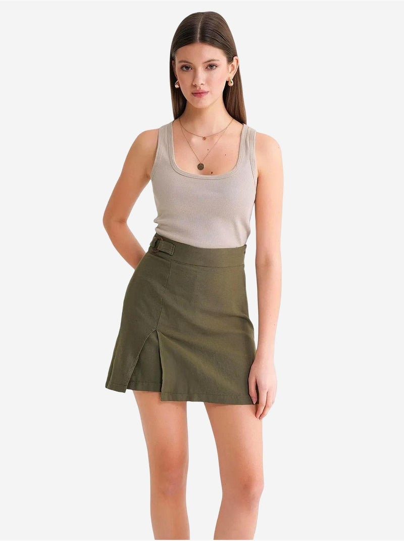 Short taille haute à ceinture et fente sur le devant mixray Kaki - Kiabi