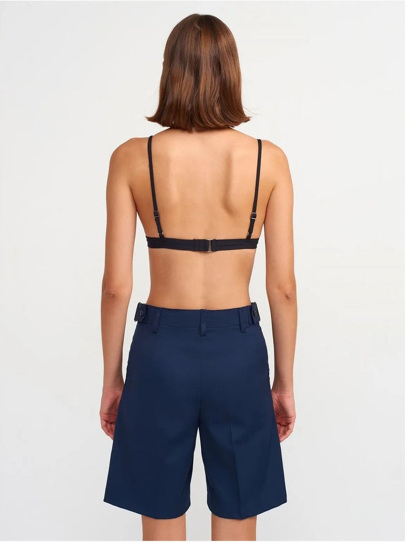 Short taille haute à ceinture et jambe large dilvin Bleu marine - Kiabi