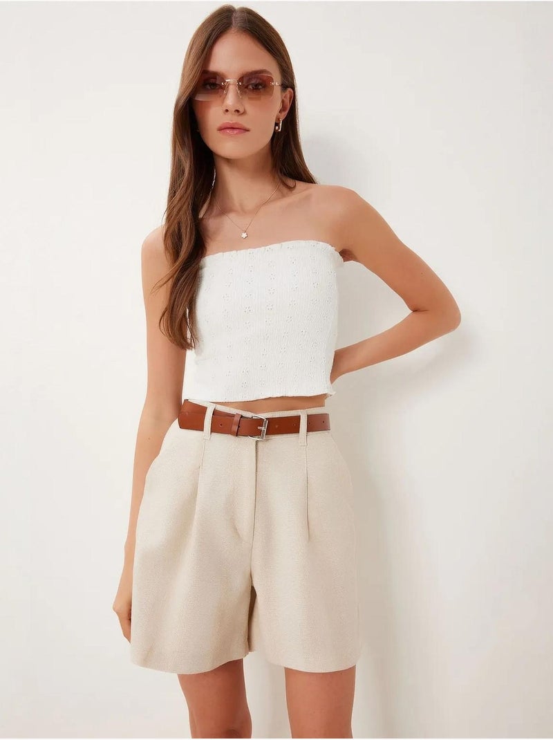 Short taille haute à ceinture et jambes larges istanbul Beige argile - Kiabi