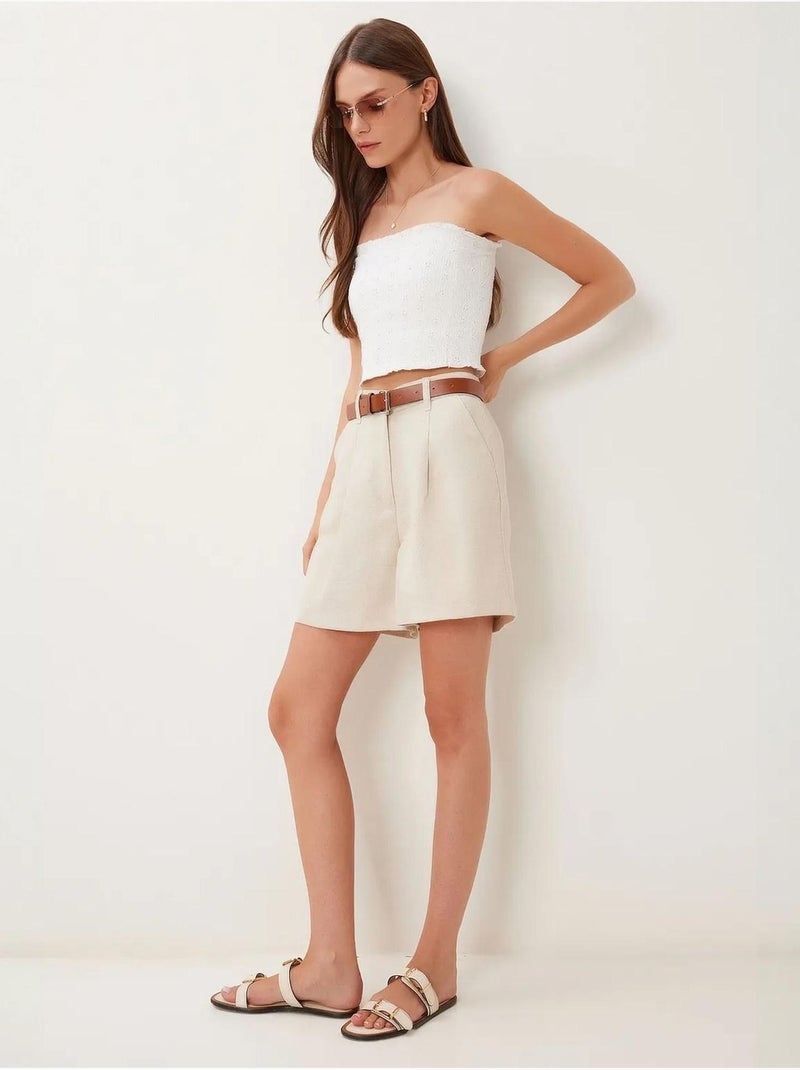 Short taille haute à ceinture et jambes larges istanbul Beige argile - Kiabi