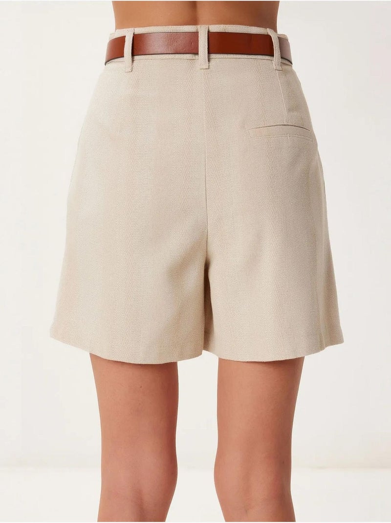 Short taille haute à ceinture et jambes larges istanbul Beige argile - Kiabi