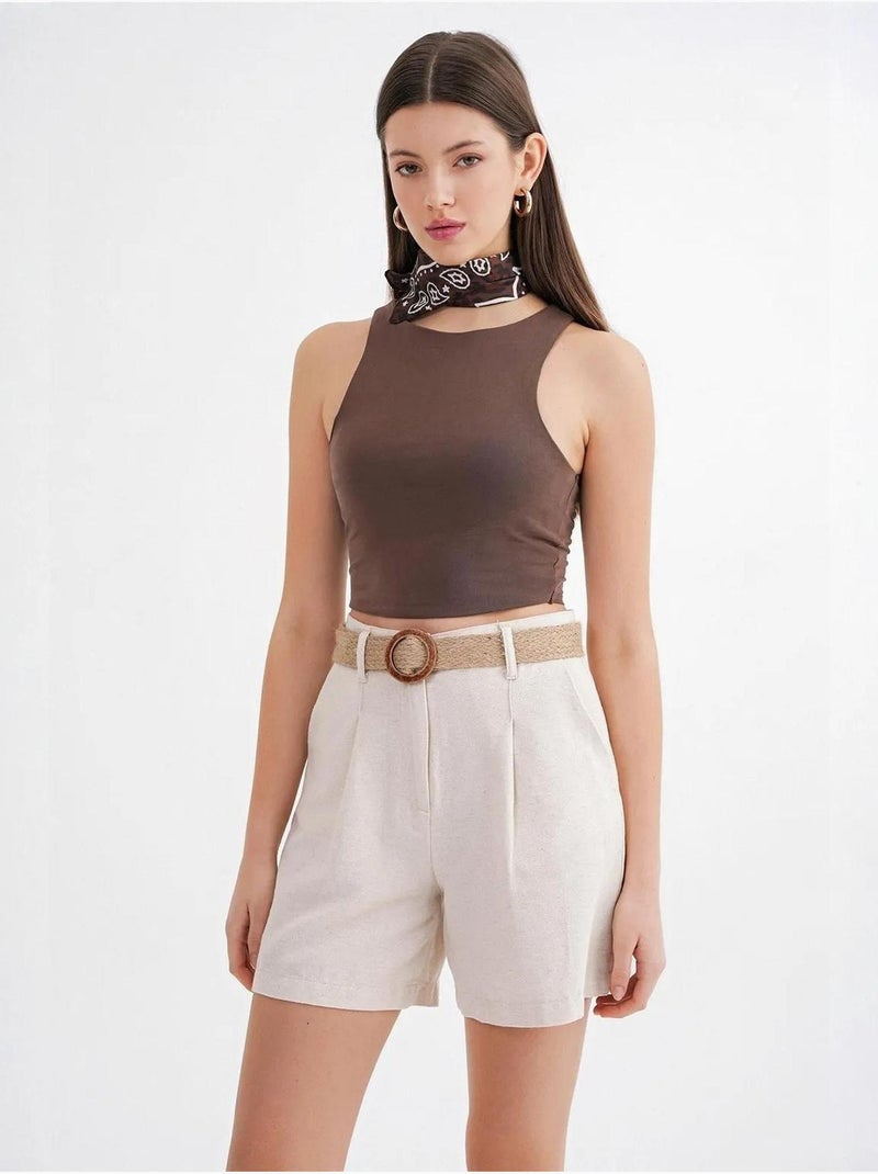 Short taille haute à jambes larges avec détails accessoires mixray Beige - Kiabi