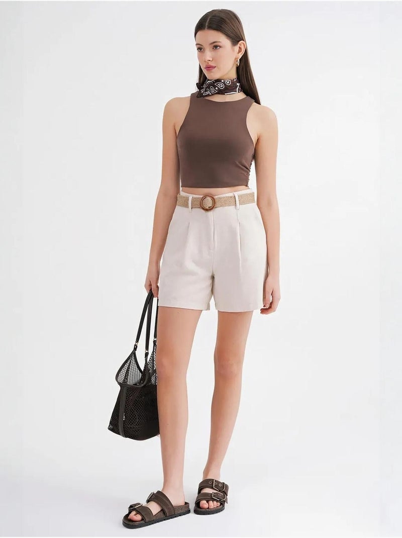 Short taille haute à jambes larges avec détails accessoires mixray Beige - Kiabi