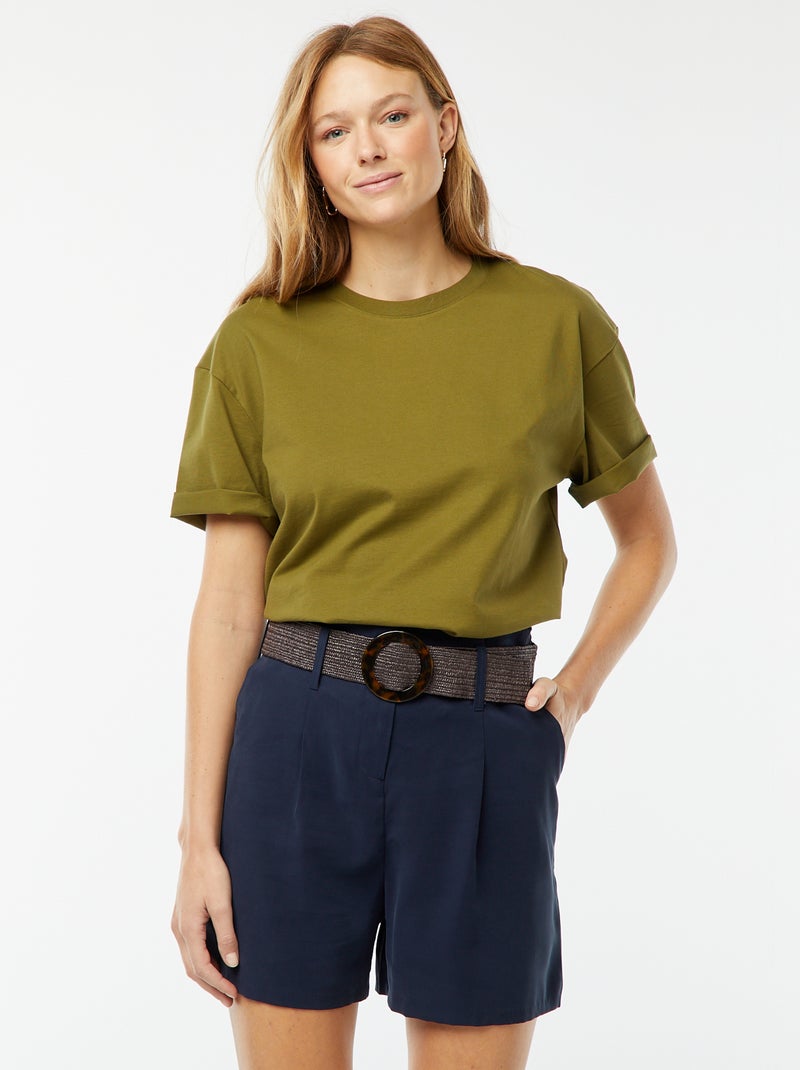 Short taille haute avec ceinture BLEU - Kiabi