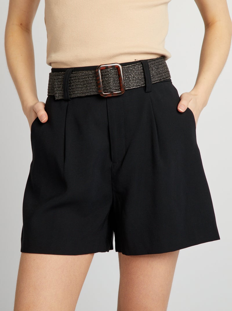 Short taille haute avec ceinture tressée noir - Kiabi