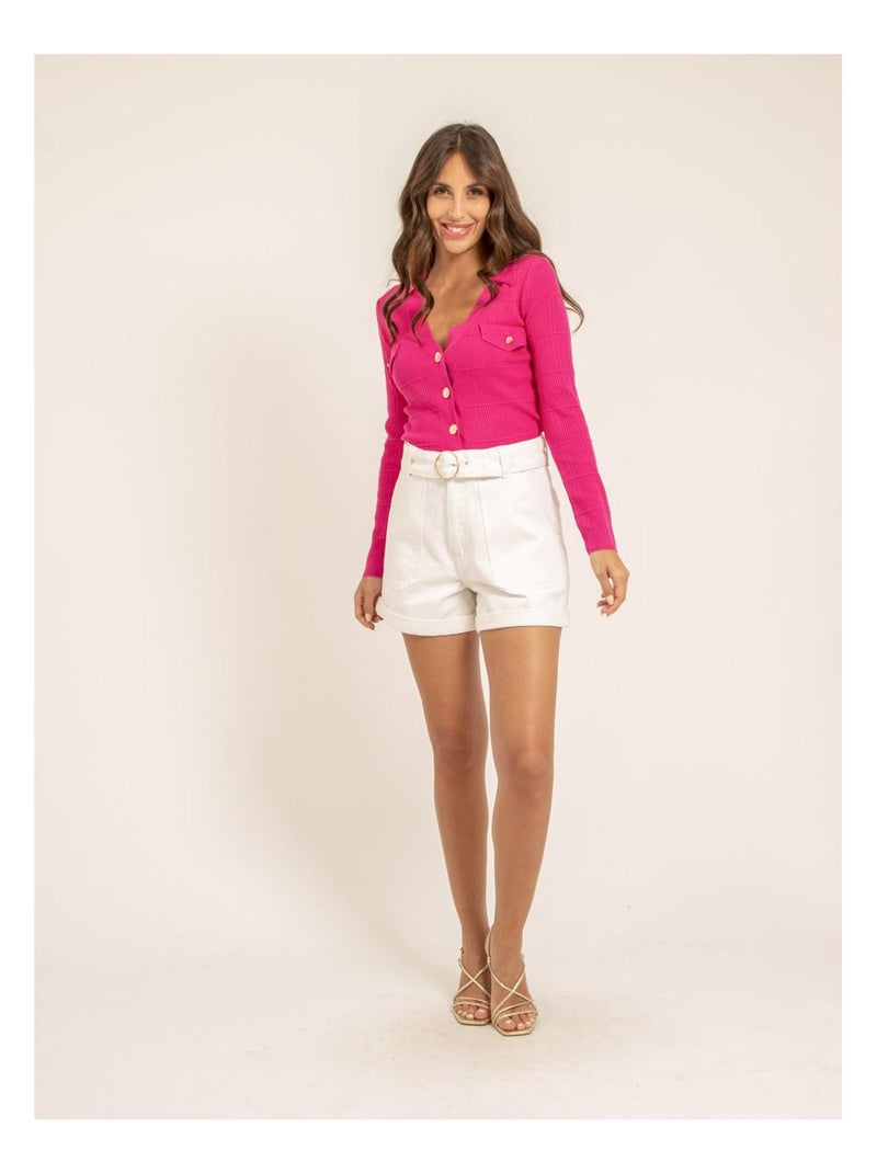 Short taille haute avec ceinture XABEILLE Blanc - Kiabi