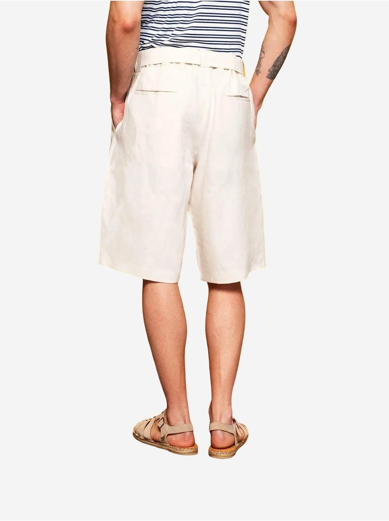 Short taille haute ceinturé en lin giesto Beige argile - Kiabi