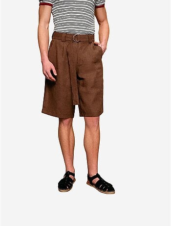 Short taille haute ceinturé giesto en lin mélangé