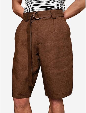 Short taille haute ceinturé giesto en lin mélangé