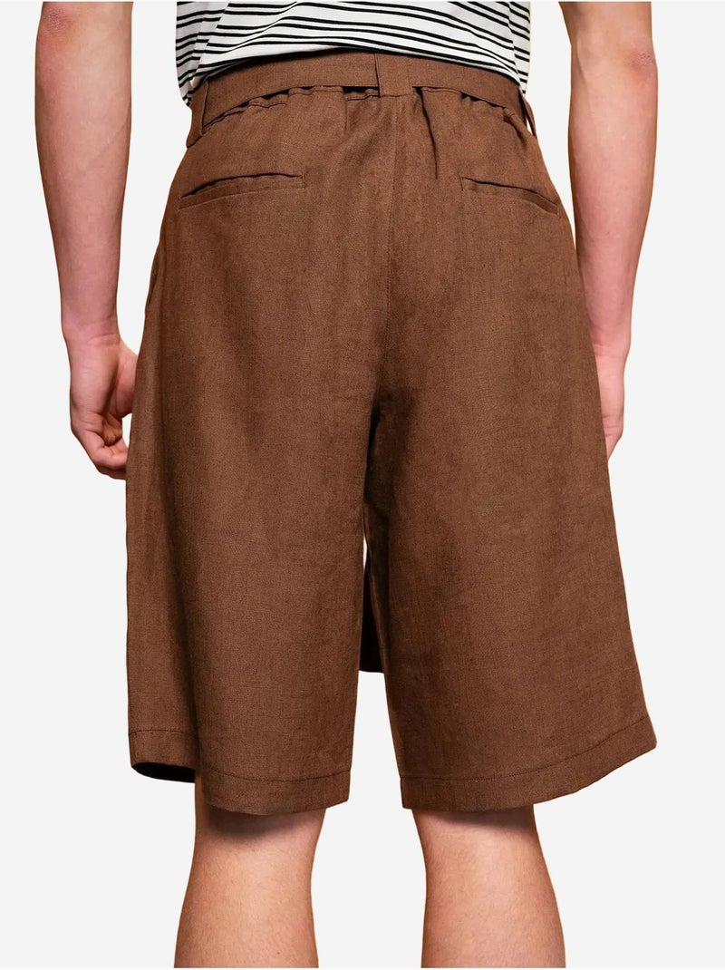Short taille haute ceinturé giesto en lin mélangé Marron clair - Kiabi