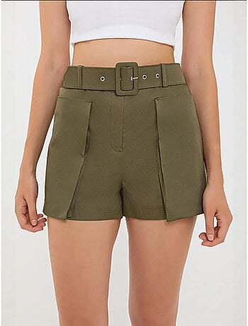 Short taille haute en coton avec poche et ceinture